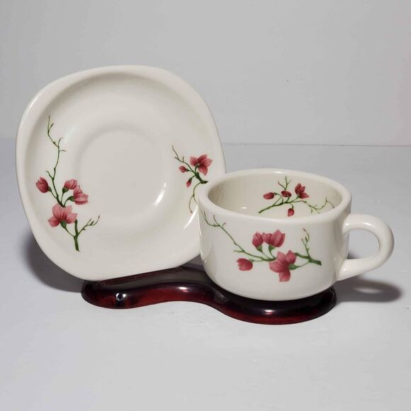 Syracuse China Teacup and Saucer Pink Flowers - Picture 1 of 7